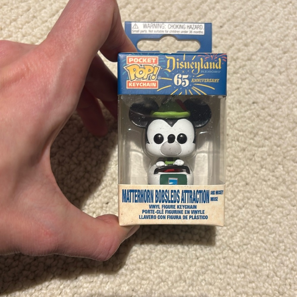 Disneyland 65th Anniversary Funko Mickey Matterhorn Bobsled Pocket Keychain NWT